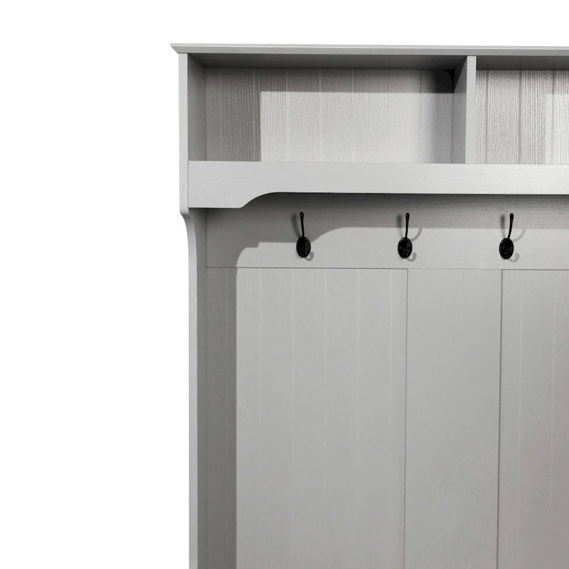 Porte-manteau d'entrée 4 patères avec banc de rangement et casiers supérieurs