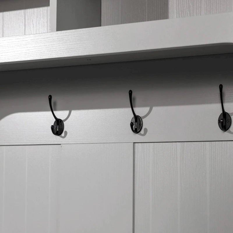 Porte-manteau d'entrée 4 patères avec banc de rangement et casiers supérieurs