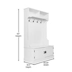 Porte-manteau d'entrée 4 patères avec banc de rangement et casiers supérieurs