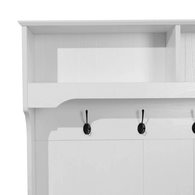 Porte-manteau d'entrée 4 patères avec banc de rangement et casiers supérieurs
