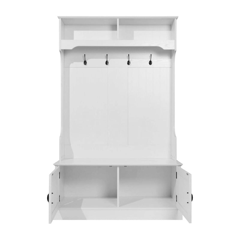 Porte-manteau d'entrée 4 patères avec banc de rangement et casiers supérieurs