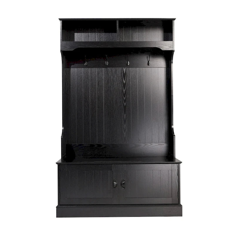 Porte-manteau d'entrée 4 patères avec banc de rangement et casiers supérieurs