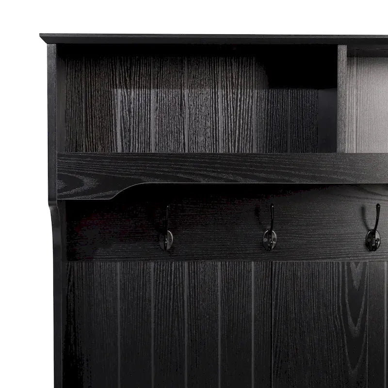 Porte-manteau d'entrée 4 patères avec banc de rangement et casiers supérieurs