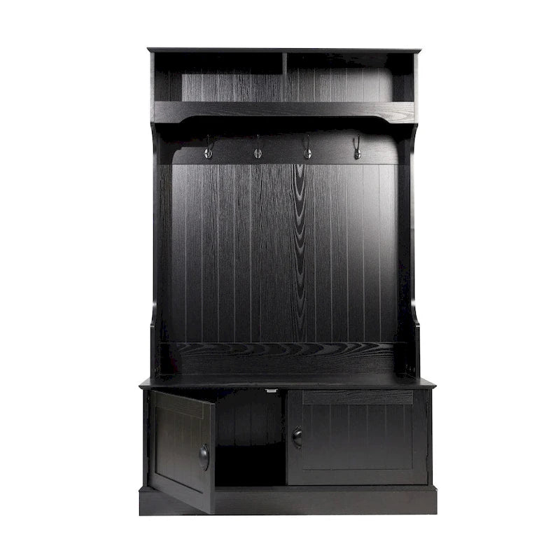 Porte-manteau d'entrée 4 patères avec banc de rangement et casiers supérieurs
