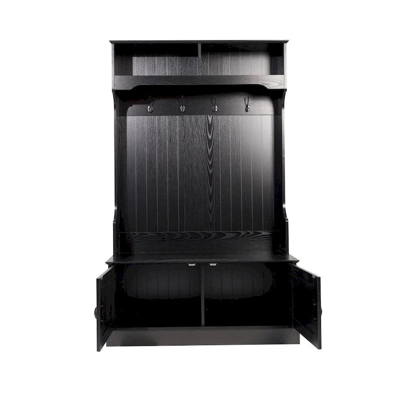 Porte-manteau d'entrée 4 patères avec banc de rangement et casiers supérieurs
