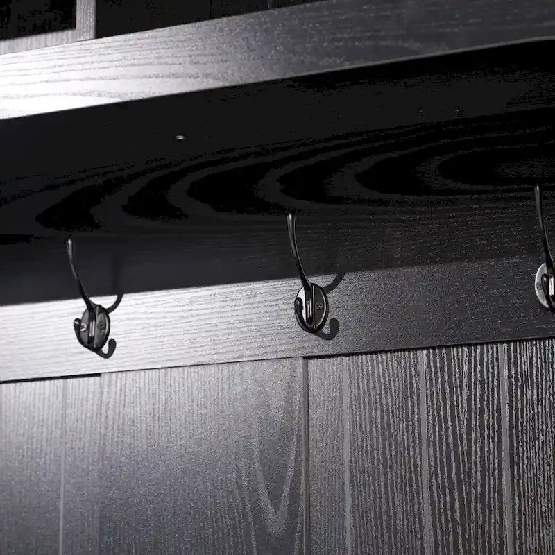 Porte-manteau d'entrée 4 patères avec banc de rangement et casiers supérieurs