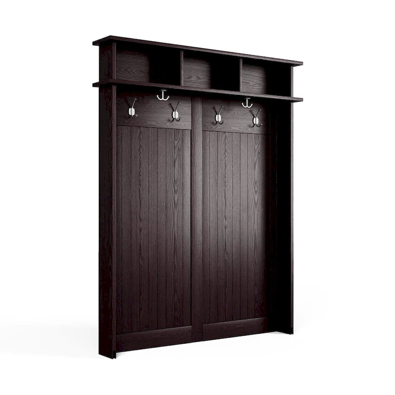 Meuble d'entrée en bois massif avec rangement à chaussures et 2 bacs