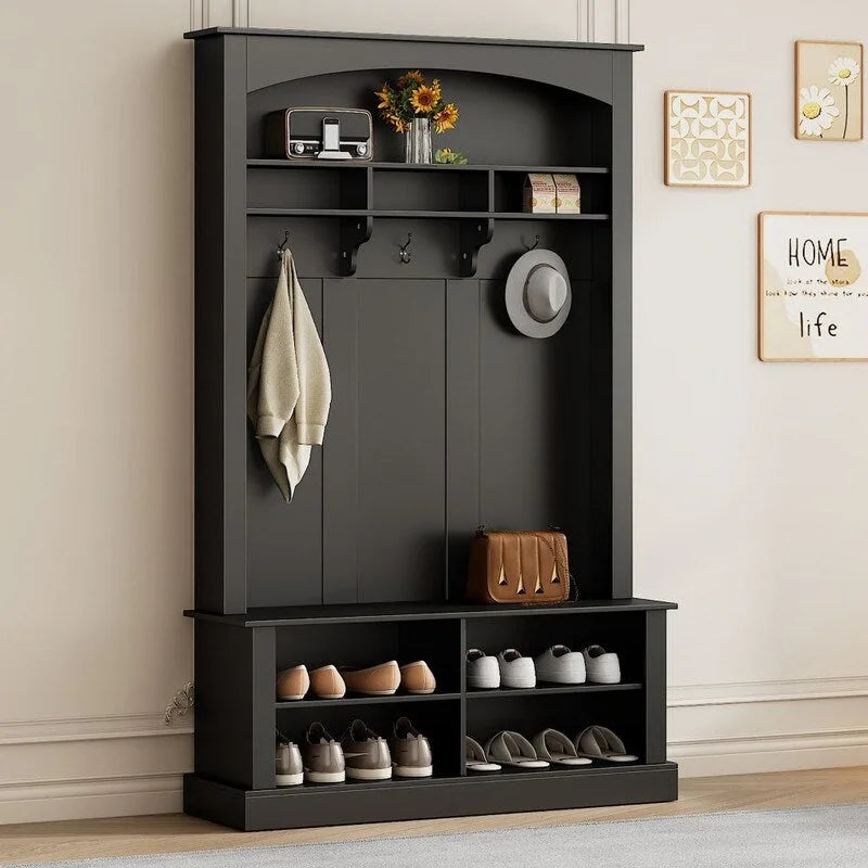 Meuble d'entrée multifonctionnel de 120 cm de large avec rangement à chaussures et 3 patères
