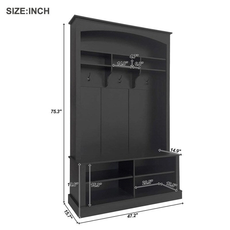 Meuble d'entrée multifonctionnel de 120 cm de large avec rangement à chaussures et 3 patères