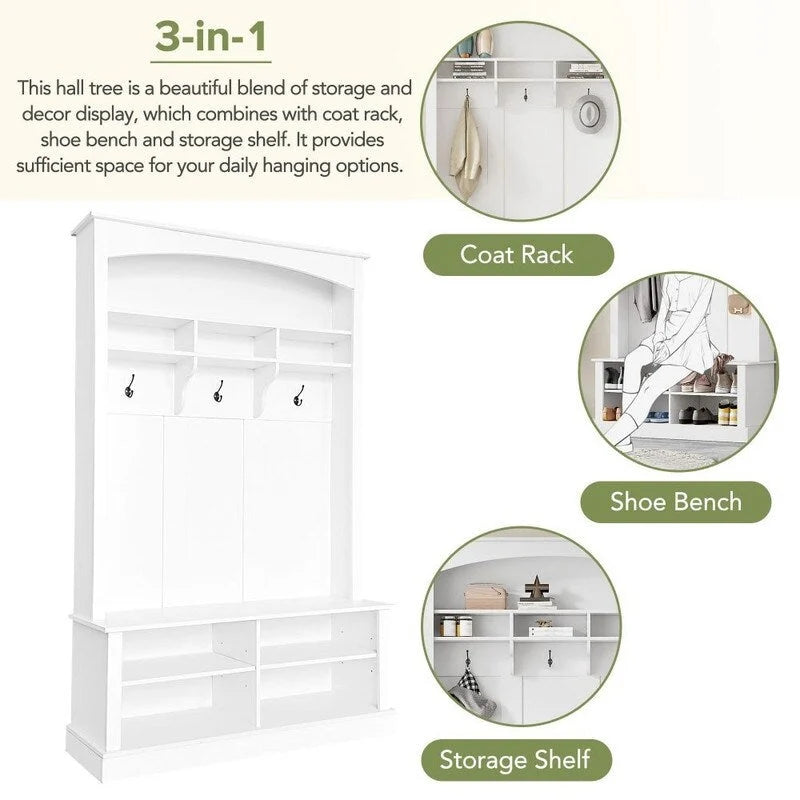 Meuble d'entrée multifonctionnel de 120 cm de large avec rangement à chaussures et 3 patères