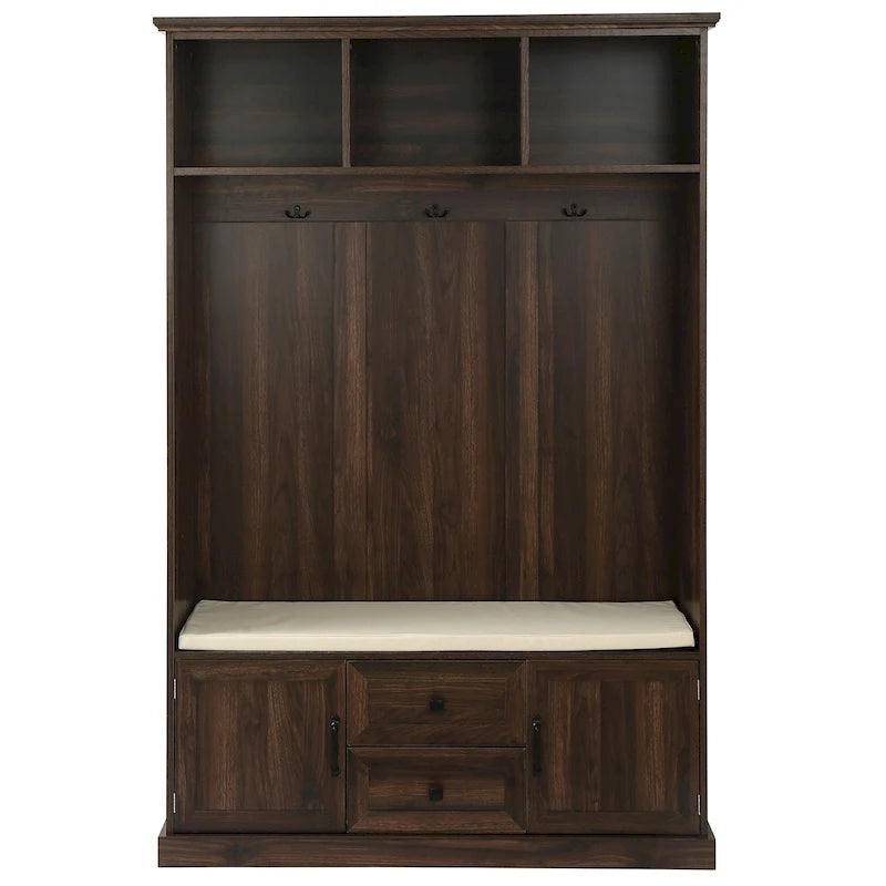 Porte-manteau d'entrée 3-en-1 avec 3 patères et banc de rangement - 120 l x 180 h x 40 P cm