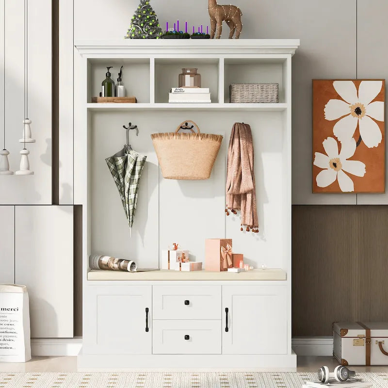 Porte-manteau d'entrée 3-en-1 avec 3 patères et banc de rangement - 120 l x 180 h x 40 P cm