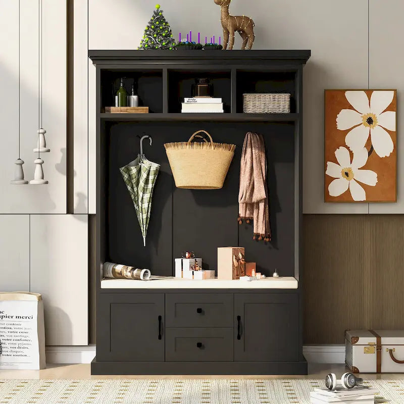 Porte-manteau d'entrée 3-en-1 avec 3 patères et banc de rangement - 120 l x 180 h x 40 P cm