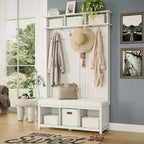 Meuble d'entrée en bois massif avec rangement à chaussures et 1 bac de rangement