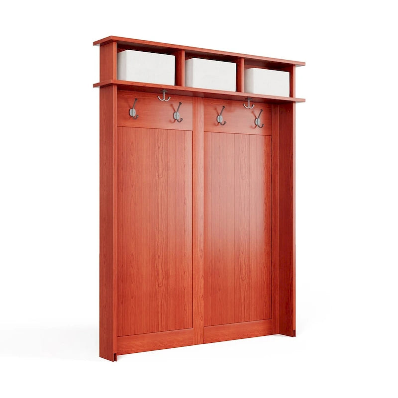 Meuble d'entrée en bois massif avec rangement à chaussures et 1 bac de rangement