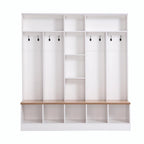 Meuble d'entrée large avec banc de rangement - Meuble à chaussures minimaliste, rangements cubiques, 8 crochets