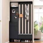 39,3Lx70,8H Meuble d'entrée avec banc de rangement rembourré, meuble à chaussures multifonctionnel pour couloir, panneau perforé, porte-manteau, 4 crochets