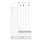 39,3Lx70,8H Meuble d'entrée avec banc de rangement rembourré, meuble à chaussures multifonctionnel pour couloir, panneau perforé, porte-manteau, 4 crochets