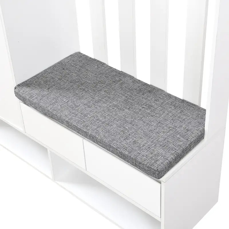39,3Lx70,8H Meuble d'entrée avec banc de rangement rembourré, meuble à chaussures multifonctionnel pour couloir, panneau perforé, porte-manteau, 4 crochets
