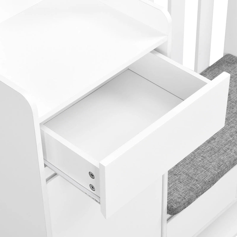 39,3Lx70,8H Meuble d'entrée avec banc de rangement rembourré, meuble à chaussures multifonctionnel pour couloir, panneau perforé, porte-manteau, 4 crochets