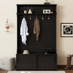 Meuble d'entrée avec étagère supérieure et banc de rangement, Armoire à chaussures de couloir avec portes coulissantes, Porte-manteau avec 5 crochets de suspension