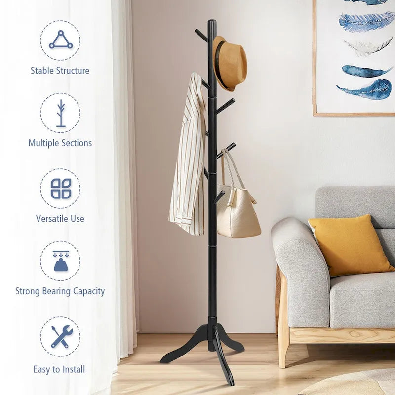 Porte-manteau en bois avec 8 patères réglables en hauteur