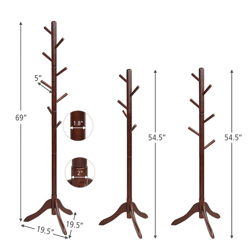 Porte-manteau en bois avec 8 patères réglables en hauteur
