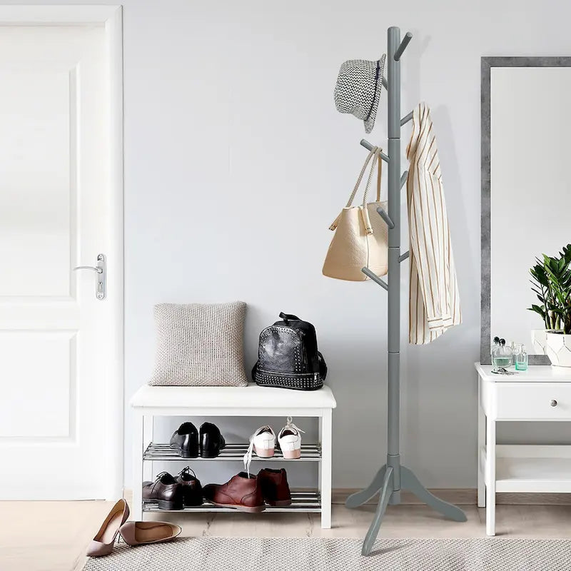 Porte-manteau en bois avec 8 patères réglables en hauteur